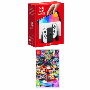 Nintendo Switch OLED White with Mario Kart 8 Deluxe Game Bundle 