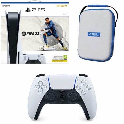 PlayStation 5 + FIFA 23 + White DualSense Controller + Controller Case for PlayStation 5