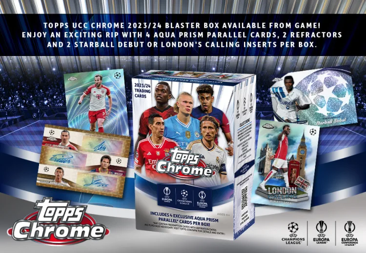 Out now - GAME Exclusive UEFA Club Competition Chrome Blaster Box 2023/24